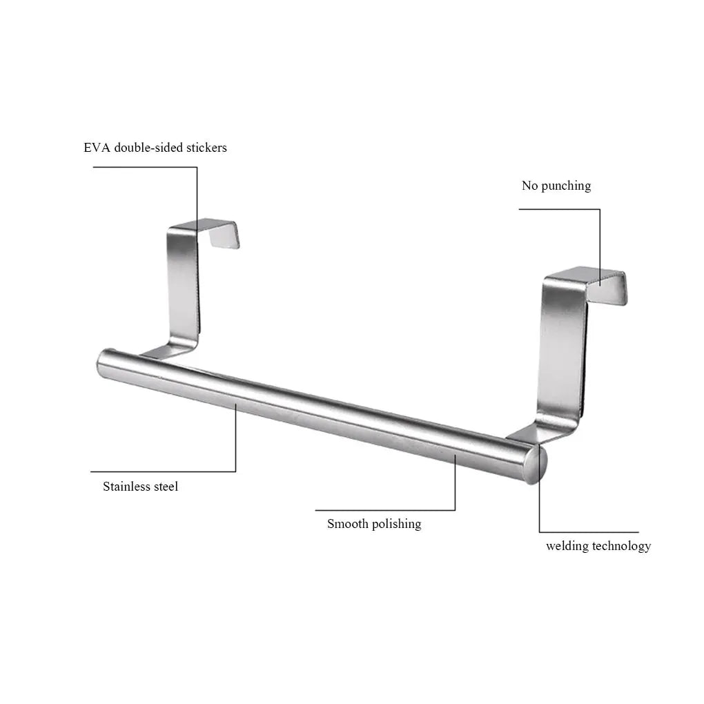 1pc Stainless Steel Towel Rack Bathroom Towel Holder Stand Kitchen Cabinet Door Hanging Organizer Shelf Wall Mounted Towel Bar