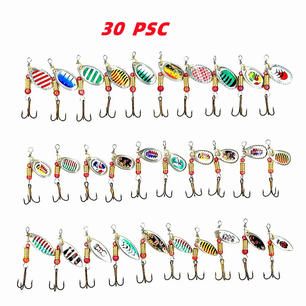 ZWICKE 30pcs Spinner Fishing Lure Kit Metal Sequin Spoon Hard Bait Fishing Wobblers Set Fishing Tackle Isca Atificial Lure Pesca