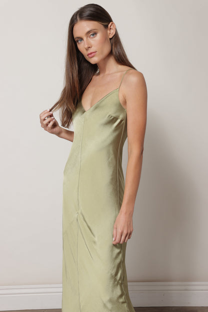 SATIN DRESS MOSS